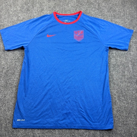 NIKE Men The Nike Tee Dri-Fit Athletic Cut Team USA Short Sleeve Blue/Red Large - Picture 1 of 6